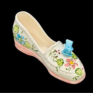 Floral Ceramic Shoe with Blue Bow